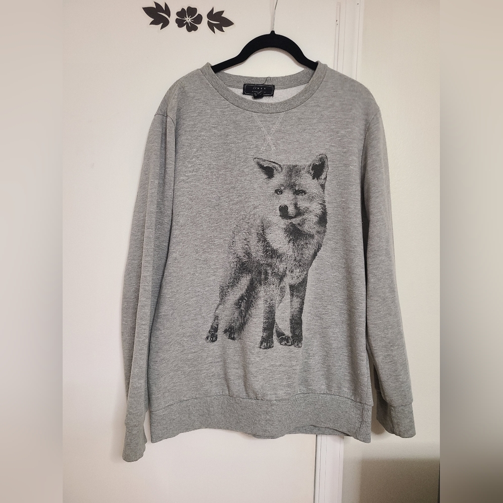 Large 21 Men Grey Fox Print Sweatshirt